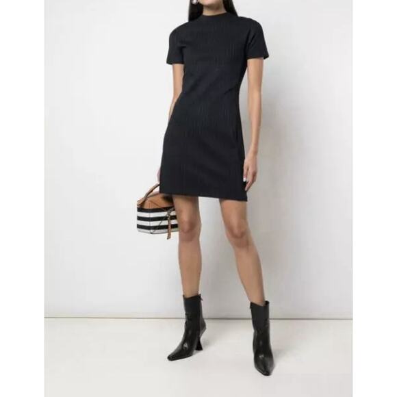 THEORY Women`s Navy Blue Stripe Midi Short Sleeve Shift Dress / Size Large - Picture 1 of 11